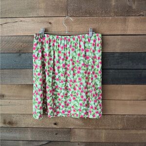Vintage Y2K Sag Harbor Green Pink Floral Rayon Skirt Cottage Summer